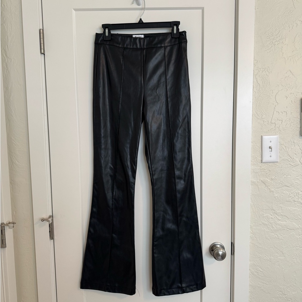 Black Faux Leather Flare Pants